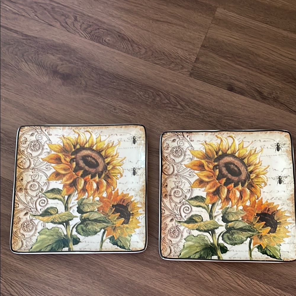 Certified Internacional Ceramic French Sunflower Square Dinner Plate
